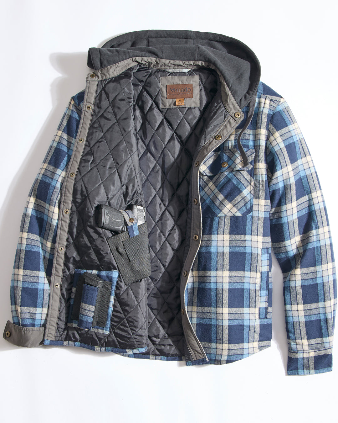 Concealed Carry Hooded Quilt Lined Shirt Jacket
