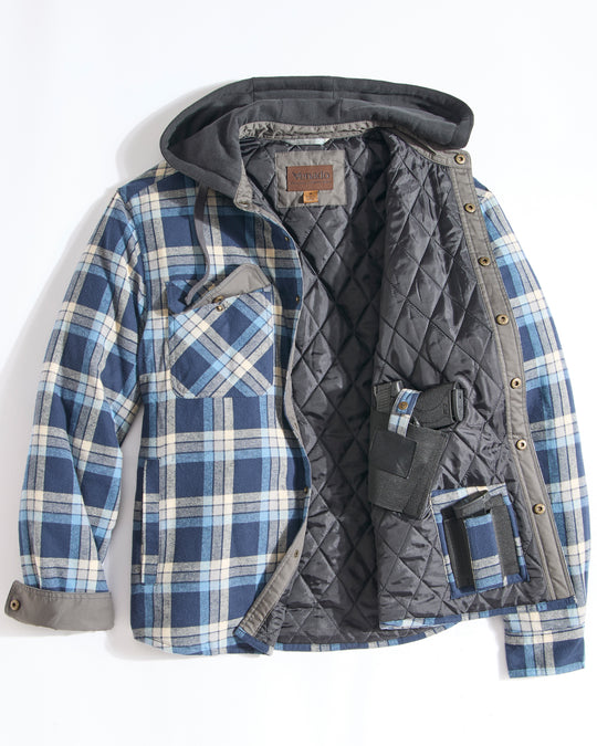 Concealed Carry Hooded Quilt Lined Shirt Jacket