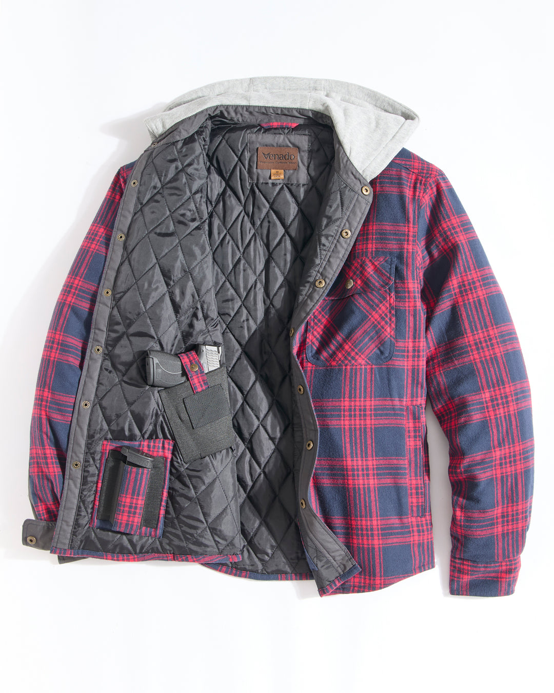 Concealed Carry Hooded Quilt Lined Shirt Jacket