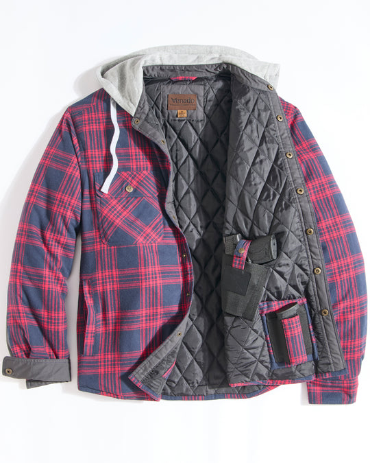 Concealed Carry Hooded Quilt Lined Shirt Jacket