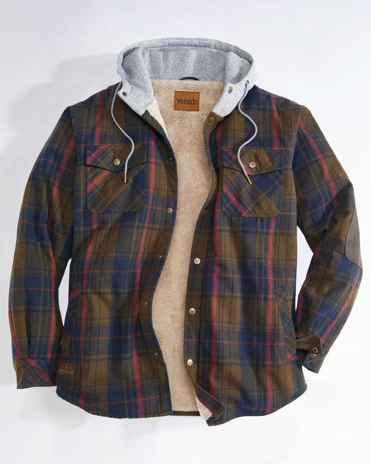 NorthWoods Berber Lined Hooded Shirt Jacket Mens Outerwear Venado Small Pine 