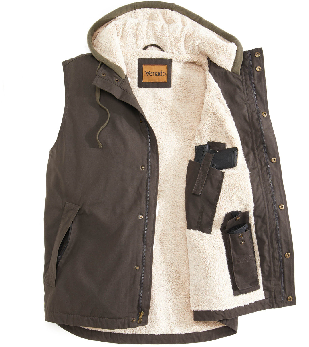 Yukon Trail Concealed Carry Hooded Vest Mens Outerwear Venado Small Brown 