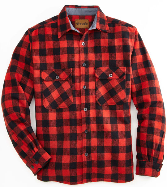 Outlaw Wool Button Up Shirt Shirts & Tops Venado Medium Plaid Tradional Red 