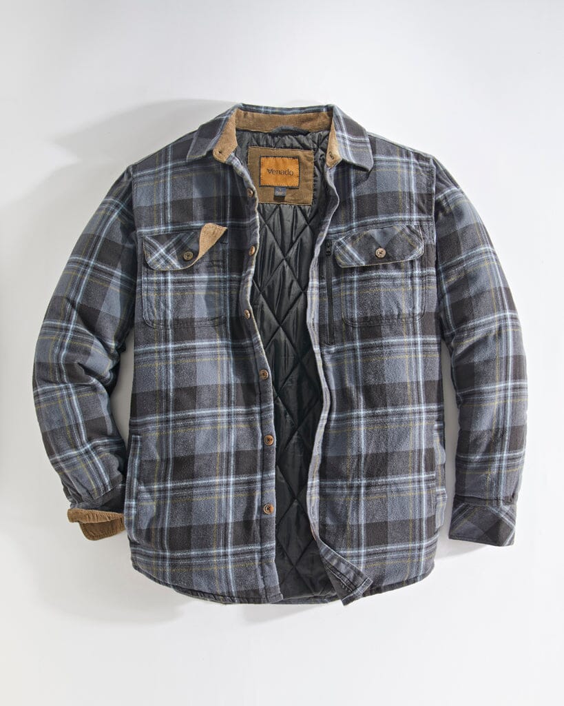 Quilt Lined Brushed Flannel Shirt Jacket Mens Outerwear Venado Small Blue 