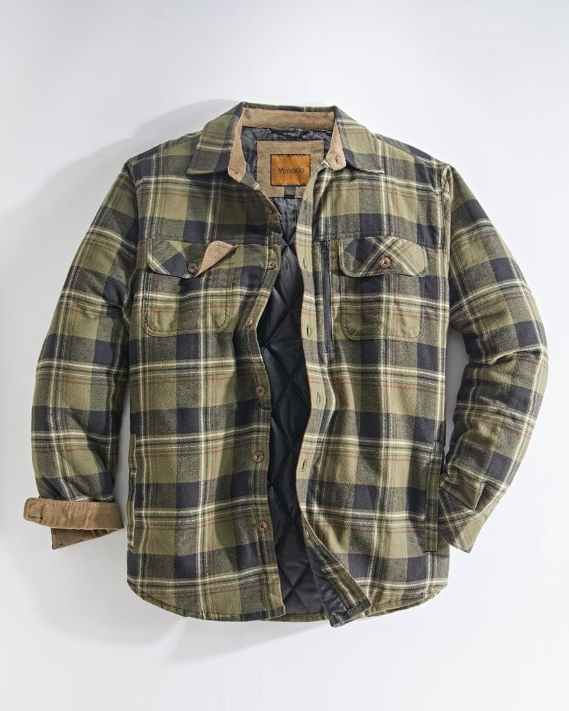 Quilt Lined Brushed Flannel Shirt Jacket Mens Outerwear Venado Small Olive 