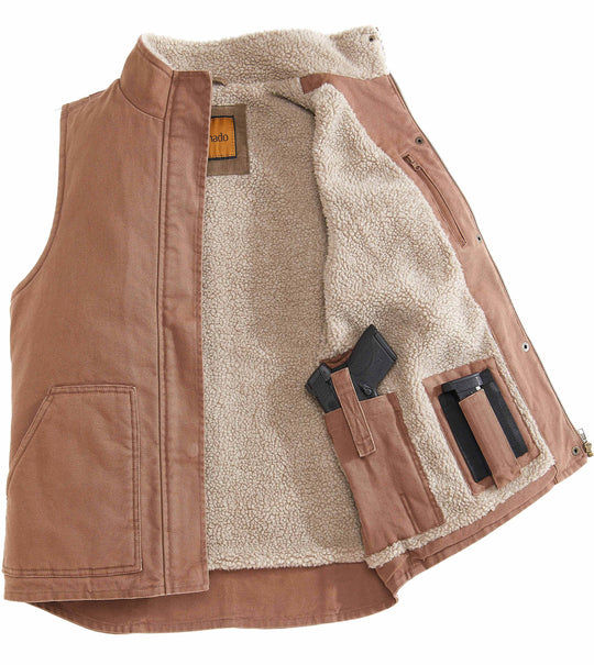 Womens Sherpa Lined Concealed Carry Canvas Vest Womens Outerwear Venado Small 